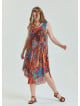 Boat Neck Loose Cut Orange Plus Size Dress 4668